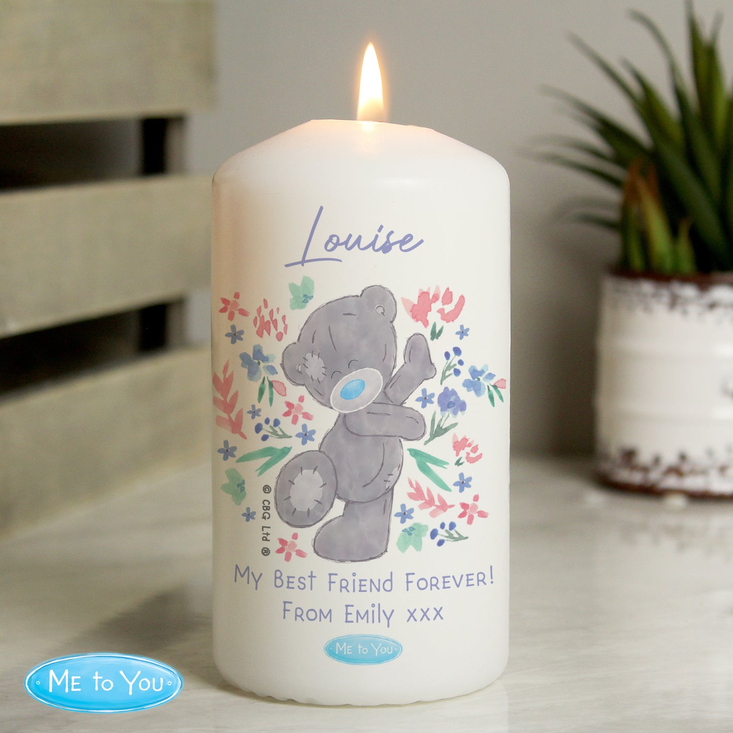 Personalised Me To You Pastel Floral Pillar Candle