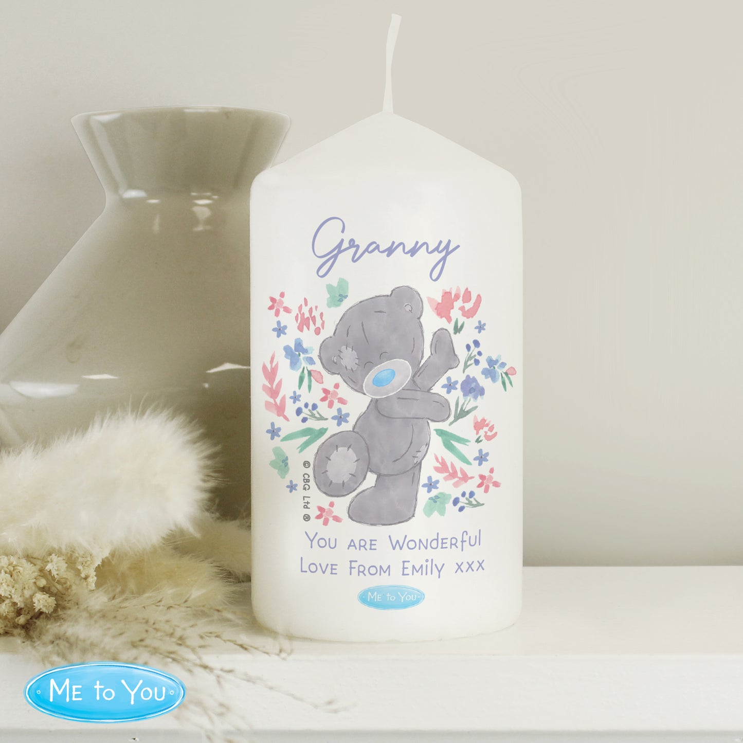 Personalised Me To You Pastel Floral Pillar Candle