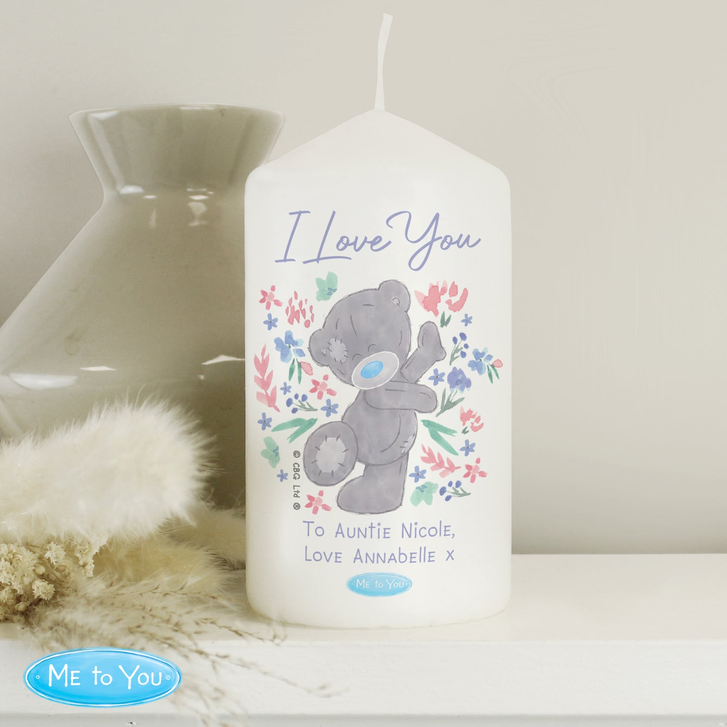 Personalised Me To You Pastel Floral Pillar Candle