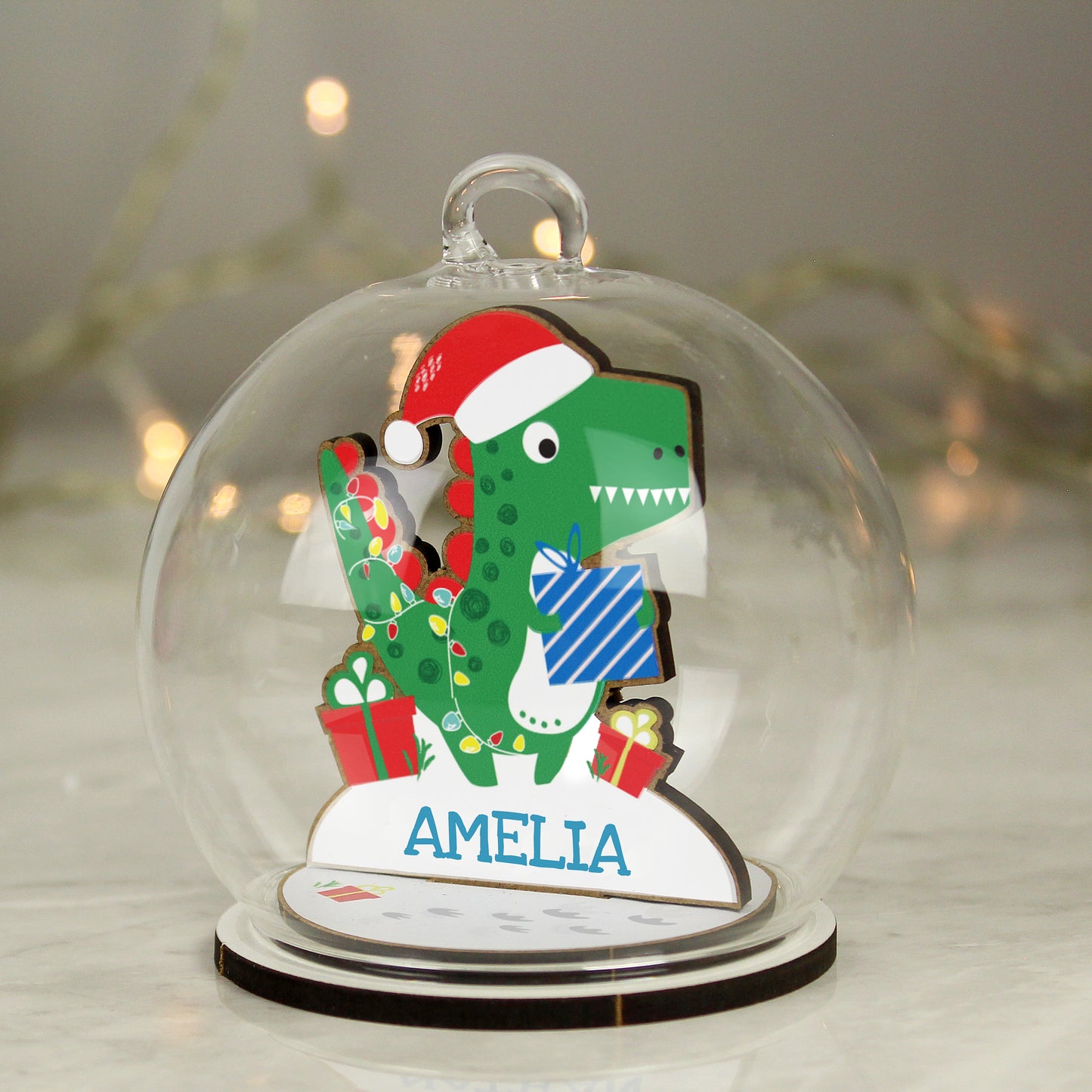 Personalised Dinosaur Glass Bauble