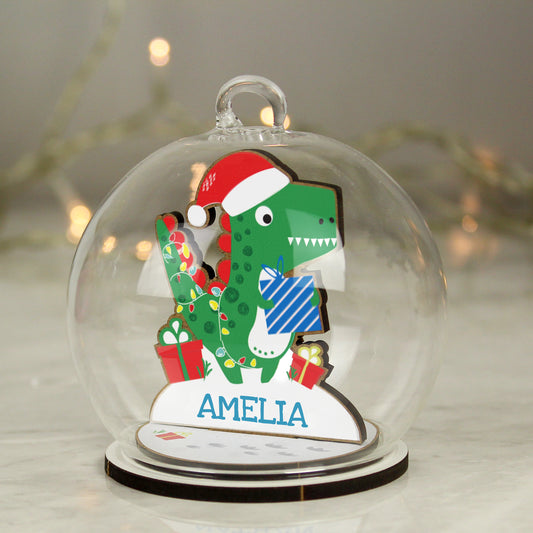 Personalised Dinosaur Glass Bauble