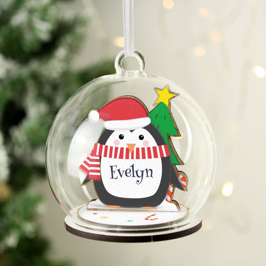 This Personalised Penguin Glass Bauble