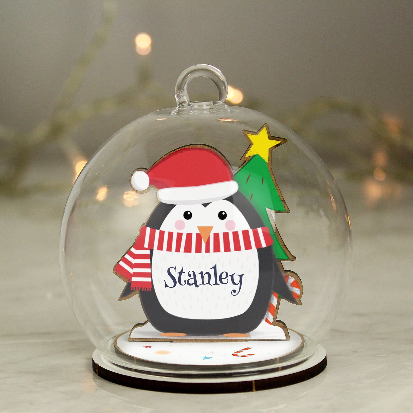 This Personalised Penguin Glass Bauble