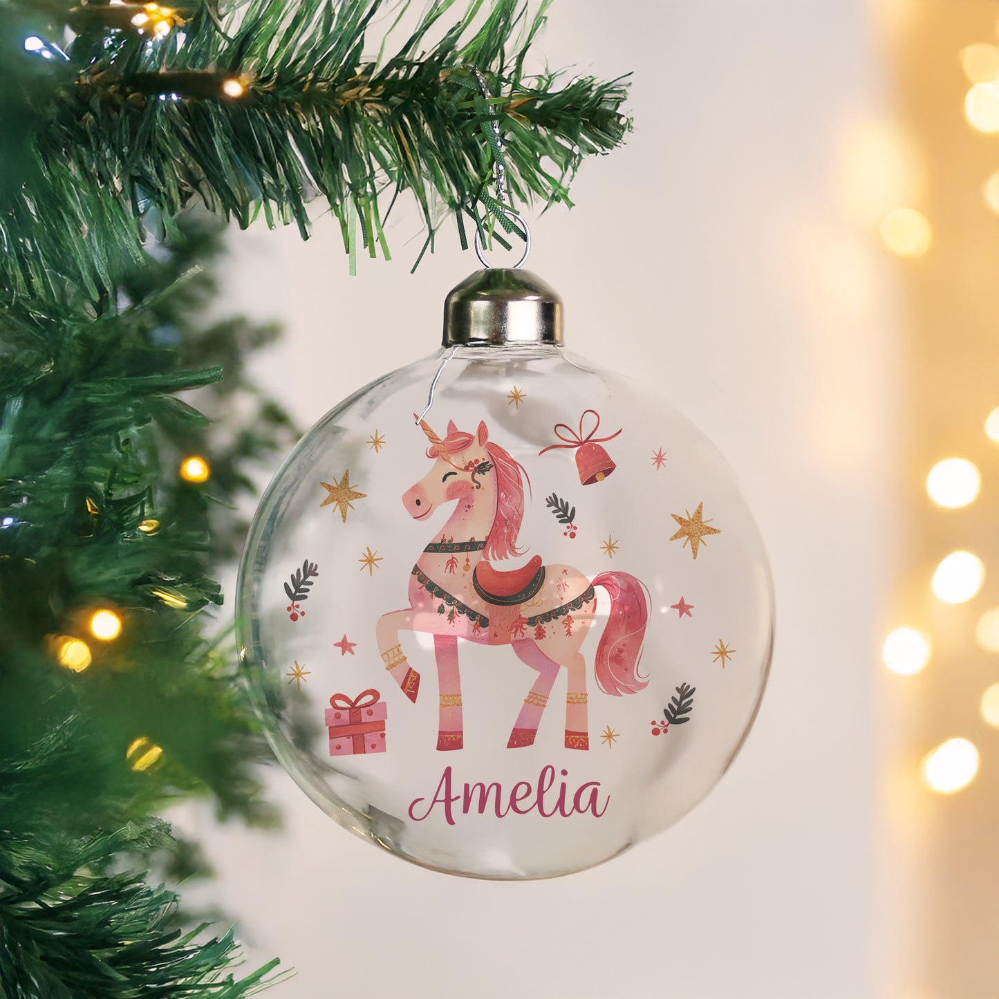 Christmas Glass Bauble  - Pink Unicorn
