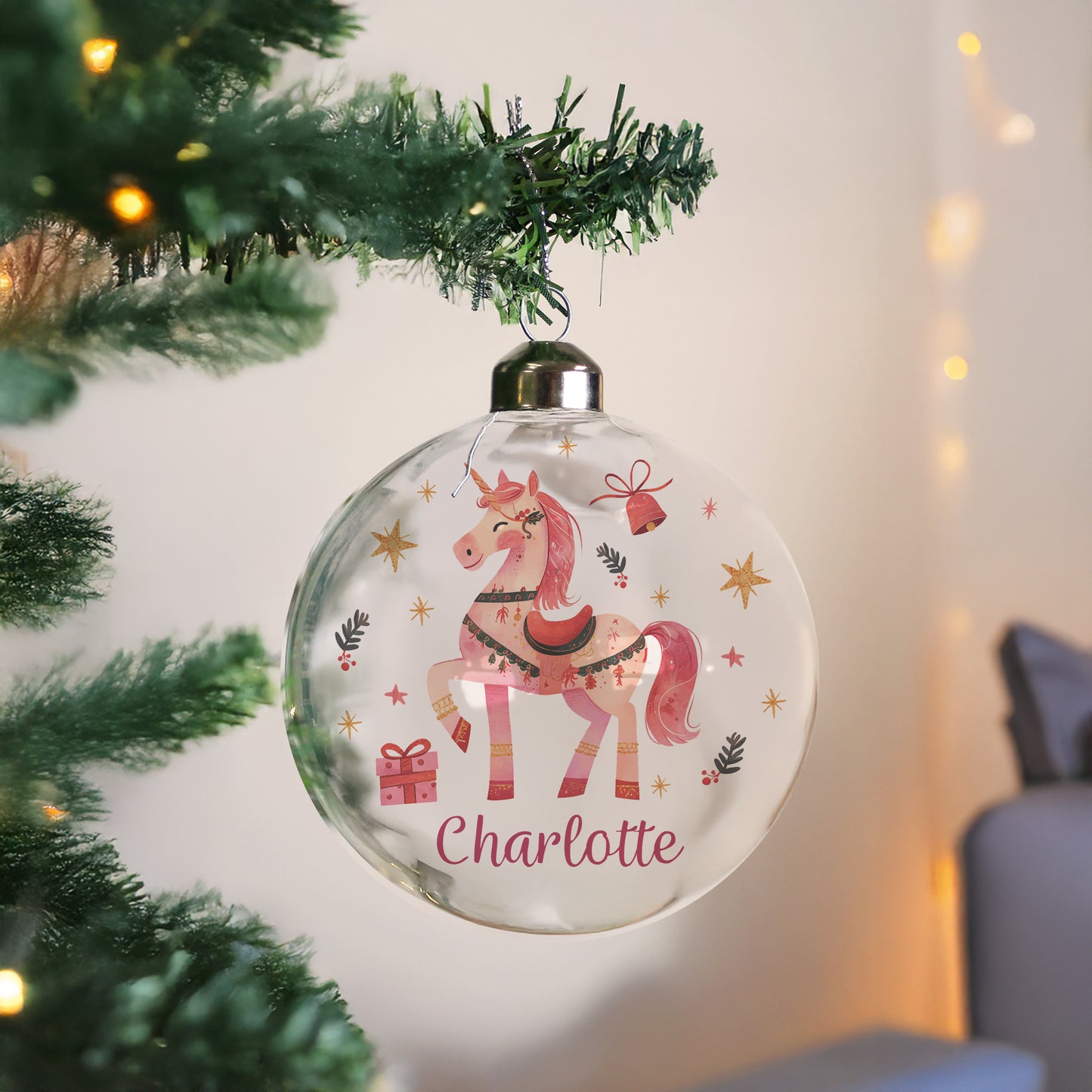 Christmas Glass Bauble  - Pink Unicorn