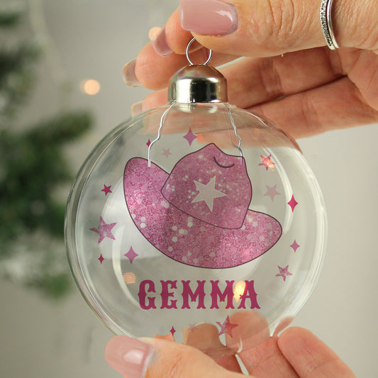 Glass Christmas Bauble - Pink Cowgirl Hat