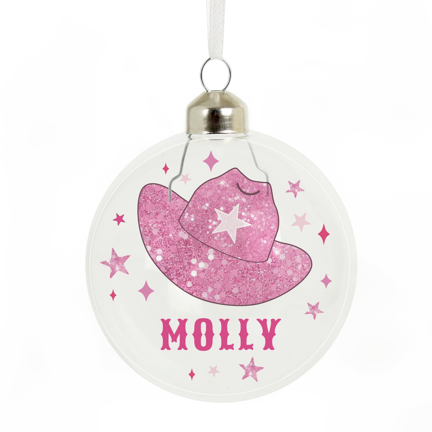 Glass Christmas Bauble - Pink Cowgirl Hat