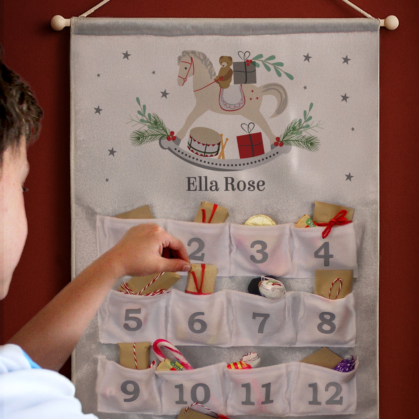 Personalised Rocking Horse Advent Calendar In Silver Grey