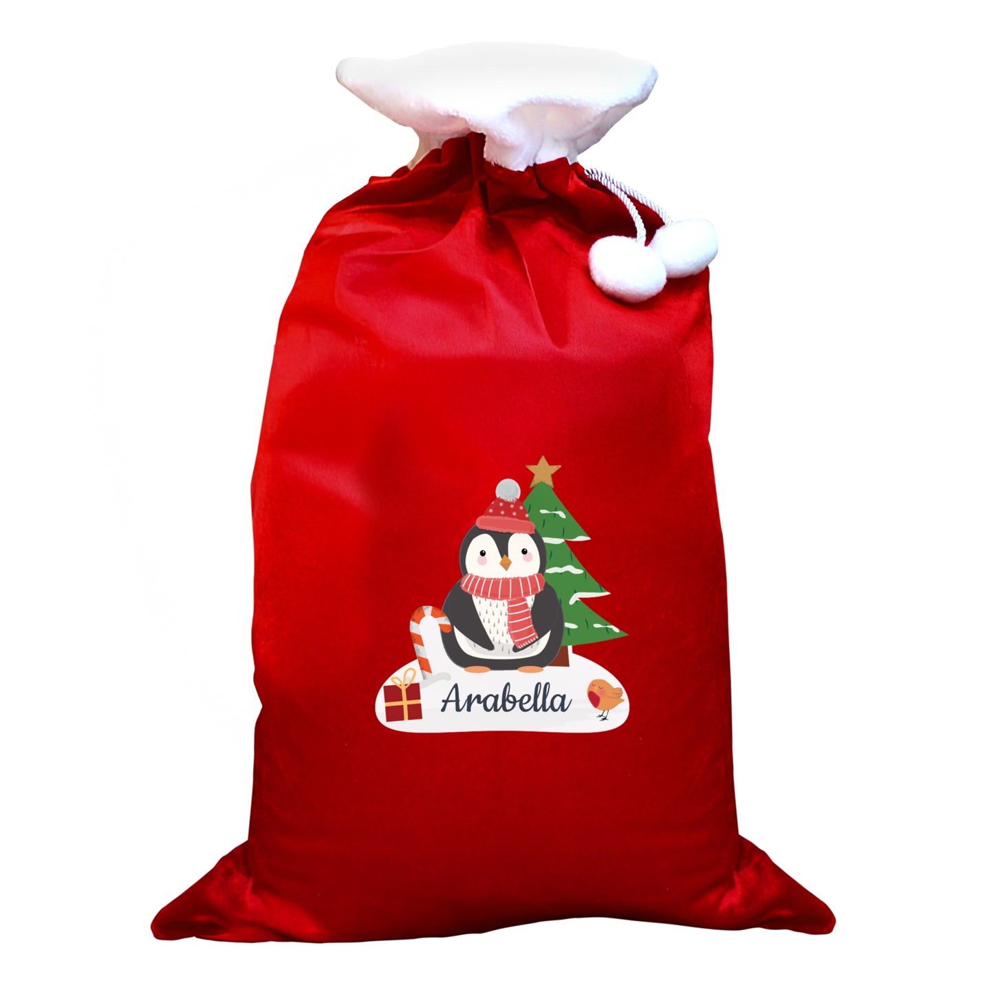 Children's Personalised Penguin Santa Christmas Sack, Luxury Christmas Sack 68cm
