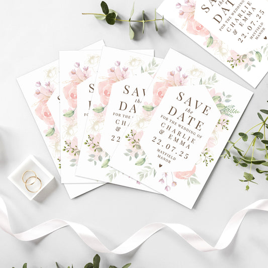 36 Wedding Invitations Botantial Floral Rose Save The Date Invites