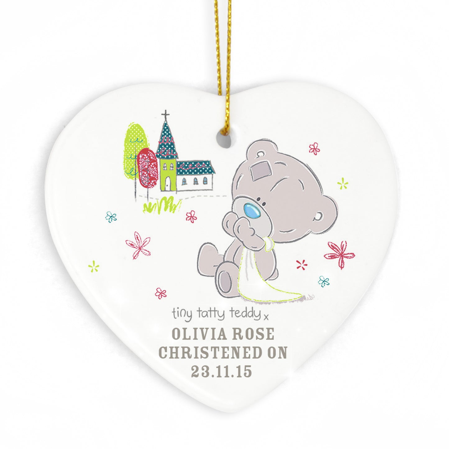 Tiny Tatty Teddy Christening Ceramic Heart Decoration