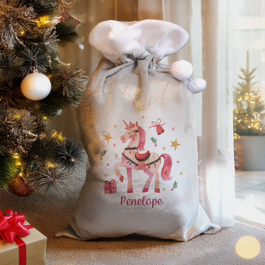 Children's Personalised Unicorn Santa Christmas Sack, Luxury Christmas Sack 68cm