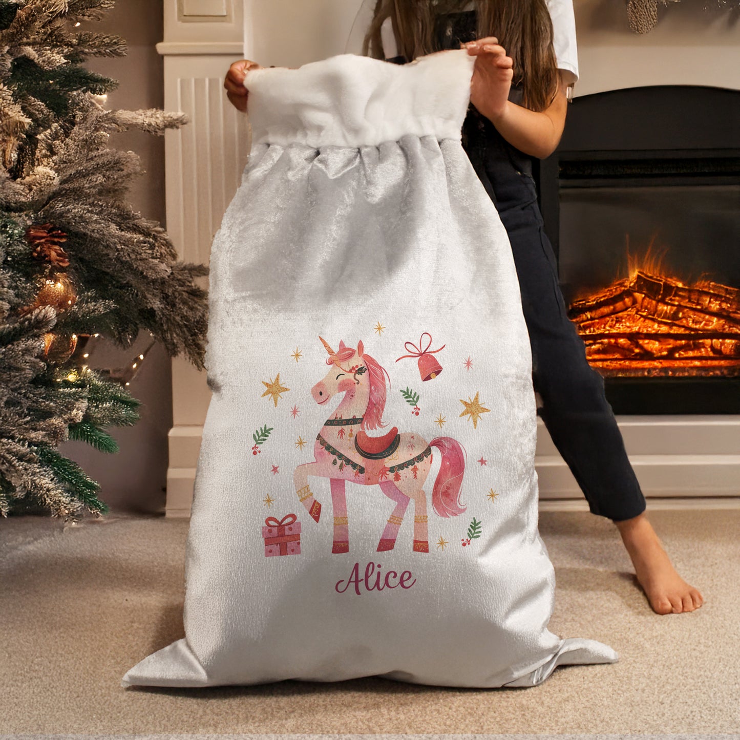 Children's Personalised Unicorn Santa Christmas Sack, Luxury Christmas Sack 68cm
