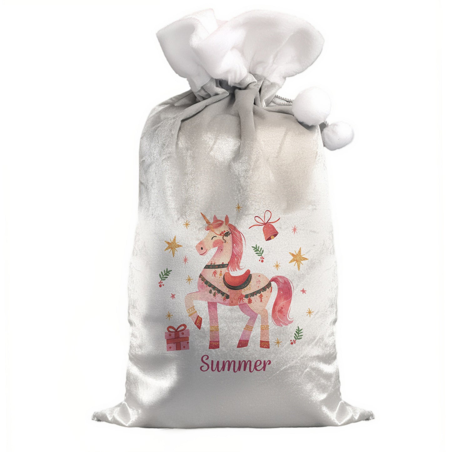 Children's Personalised Unicorn Santa Christmas Sack, Luxury Christmas Sack 68cm
