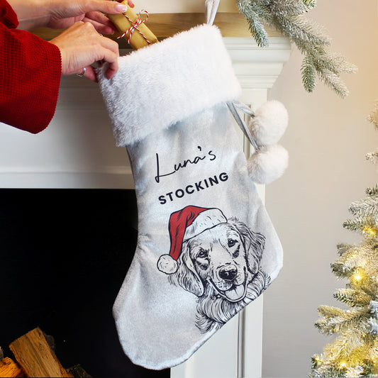 Personalised Pet Dog Christmas Stocking -  Images of Dog Breed Options Available