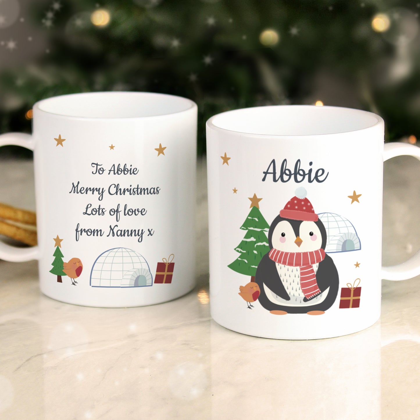 Personalised Christmas Penguin Plastic Mug - BPA Free