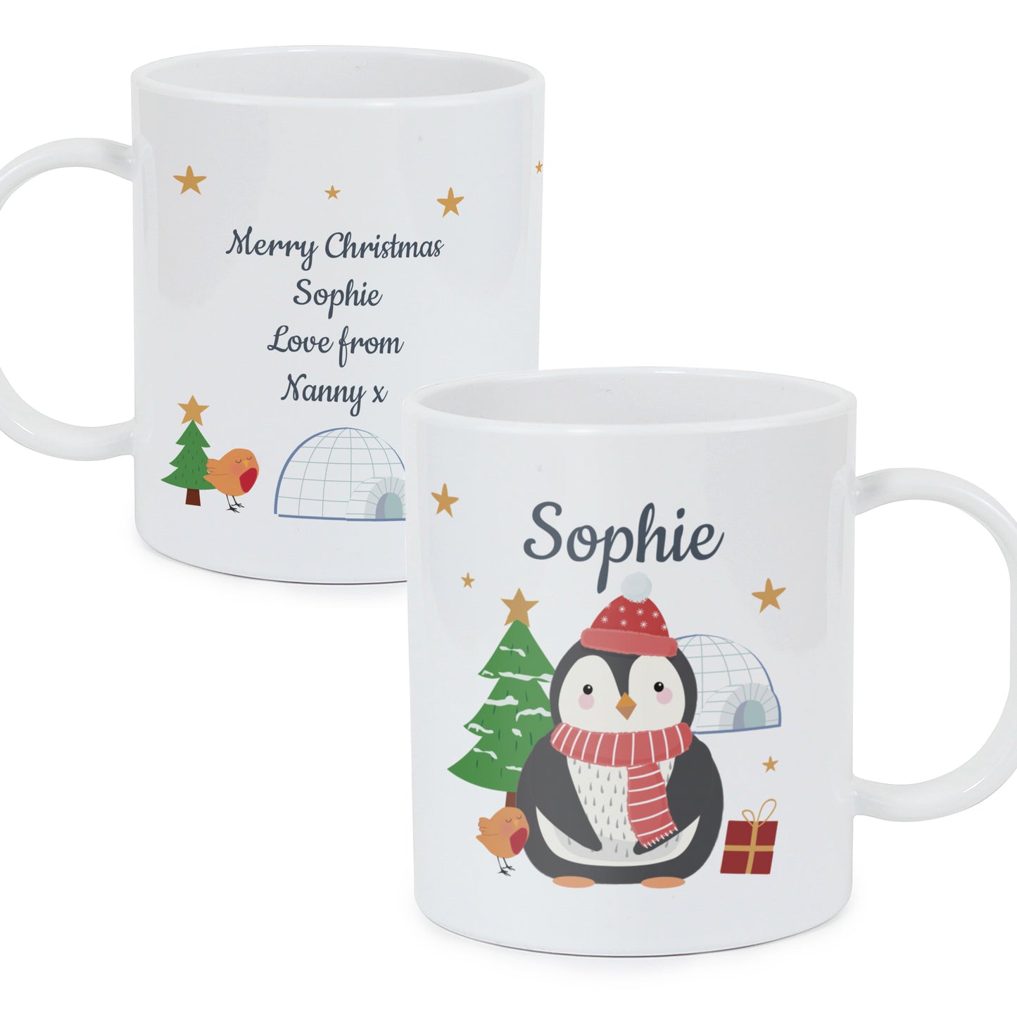Personalised Christmas Penguin Plastic Mug - BPA Free