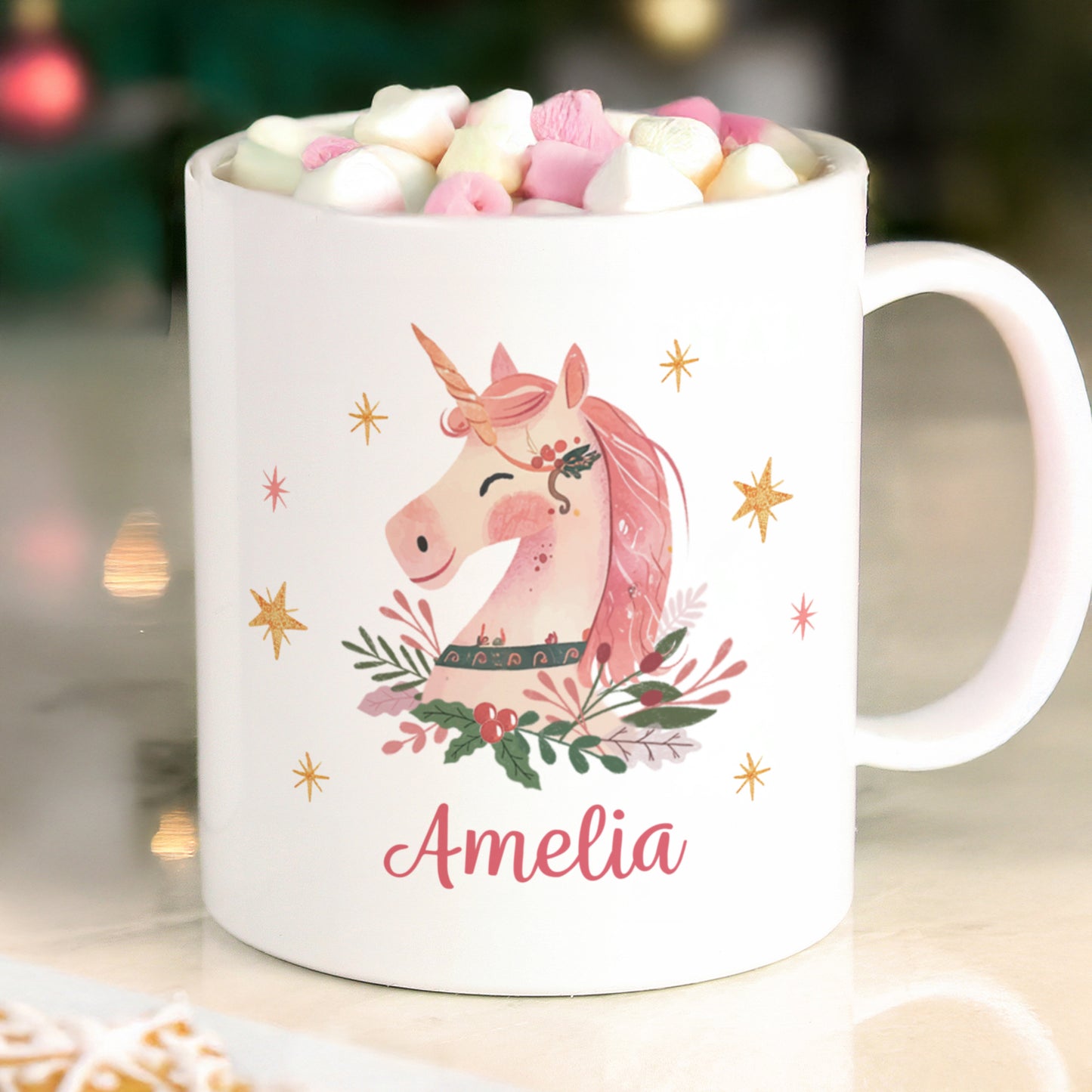 Girls Unicorn Personalised Mug,  BPA Free,  11oz Capacity, 11.7cm