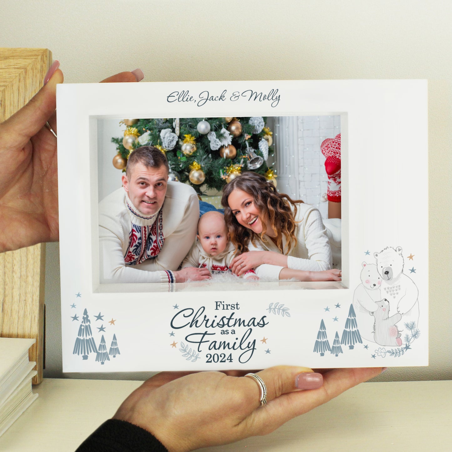 Personalised '1st Christmas As A Family' 5x7 Box Photo Frame - Polar Bear Design