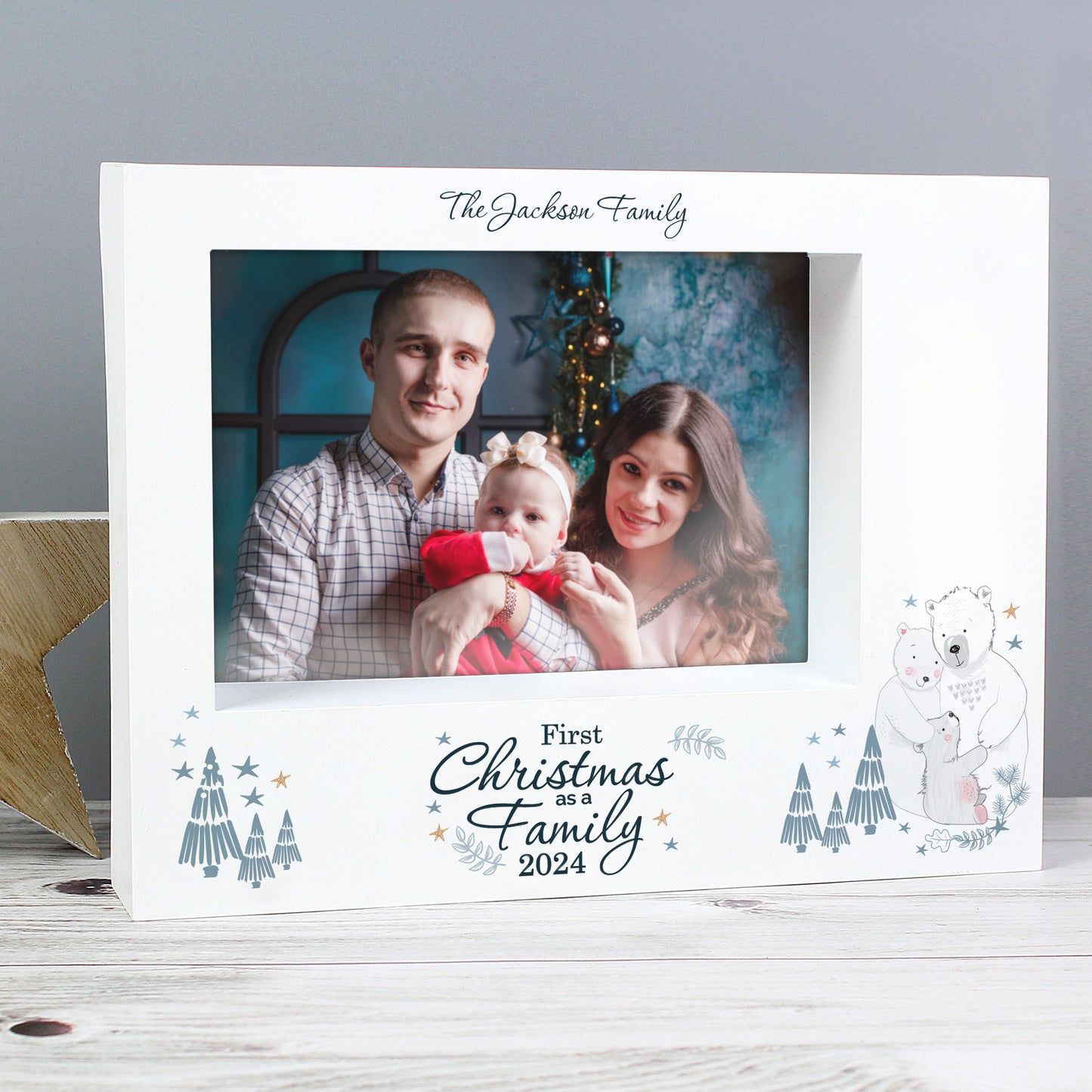 Personalised '1st Christmas As A Family' 5x7 Box Photo Frame - Polar Bear Design