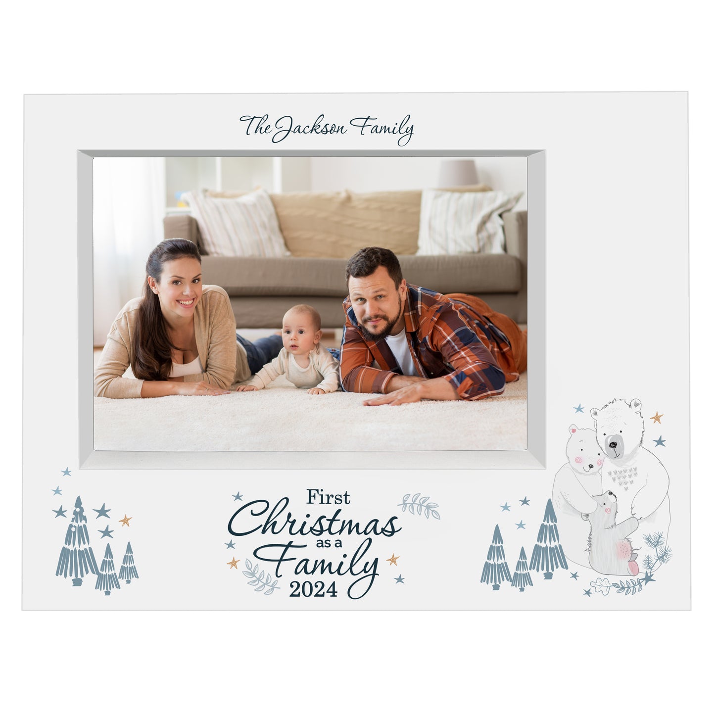 Personalised '1st Christmas As A Family' 5x7 Box Photo Frame - Polar Bear Design