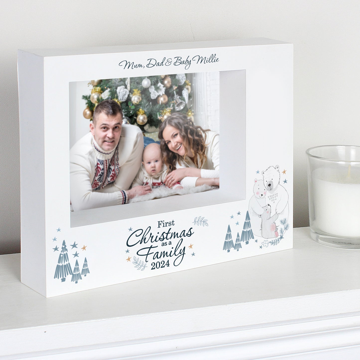Personalised '1st Christmas As A Family' 5x7 Box Photo Frame - Polar Bear Design