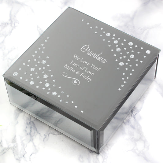 Any Message Swirls & Hearts Diamante Glass Trinket Box