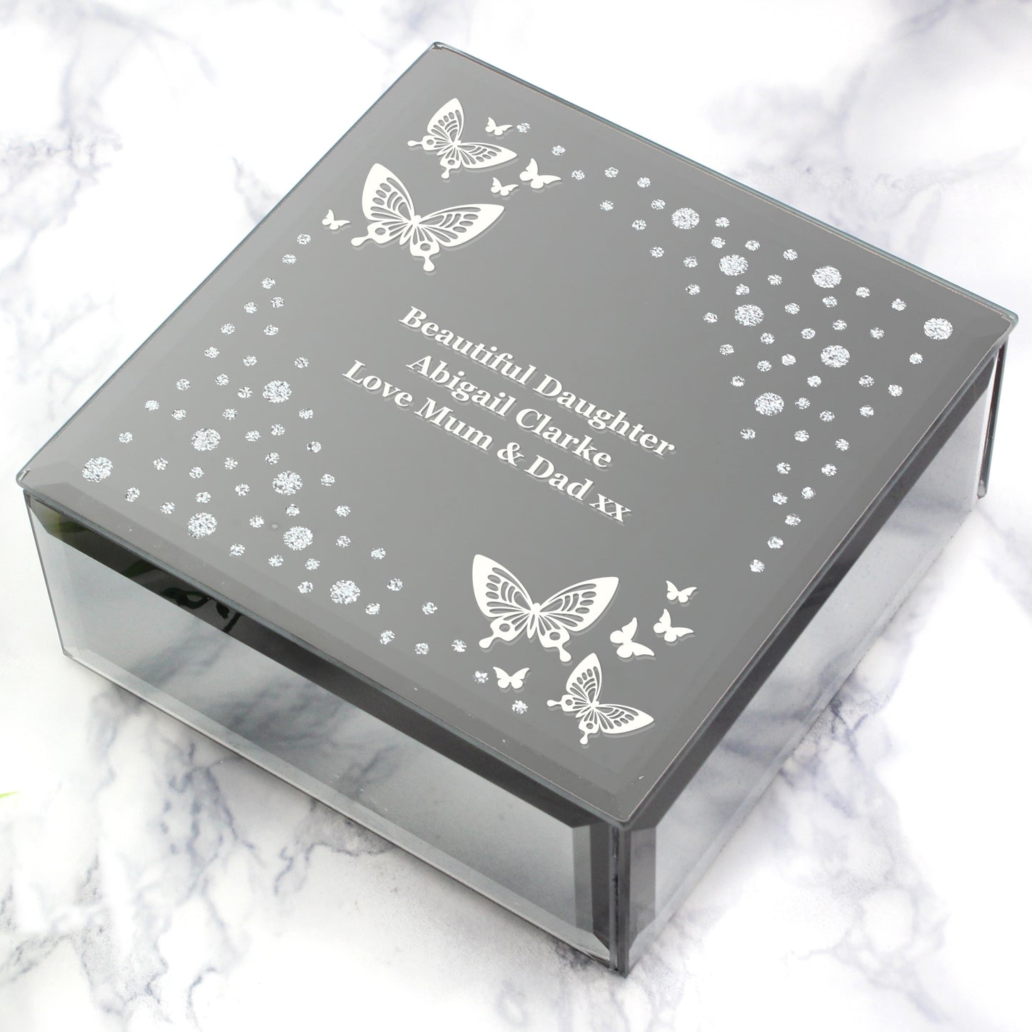 White Butterfly Diamante Glass Trinket Box