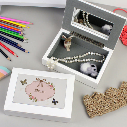 Delicate Butterfly White Jewellery Box
