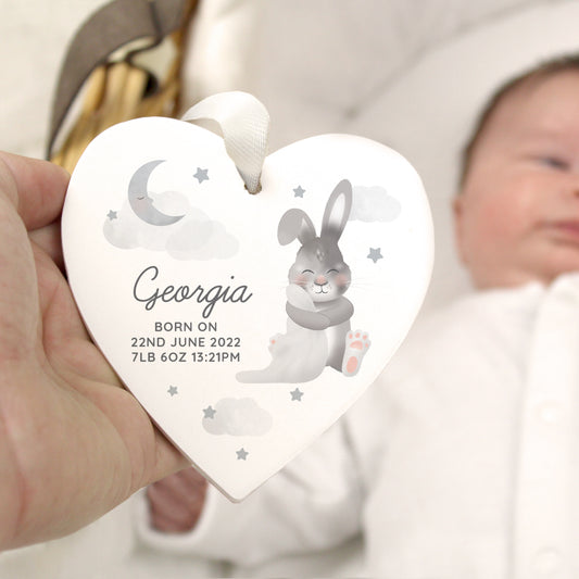 Baby Bunny Wooden Heart Decoration