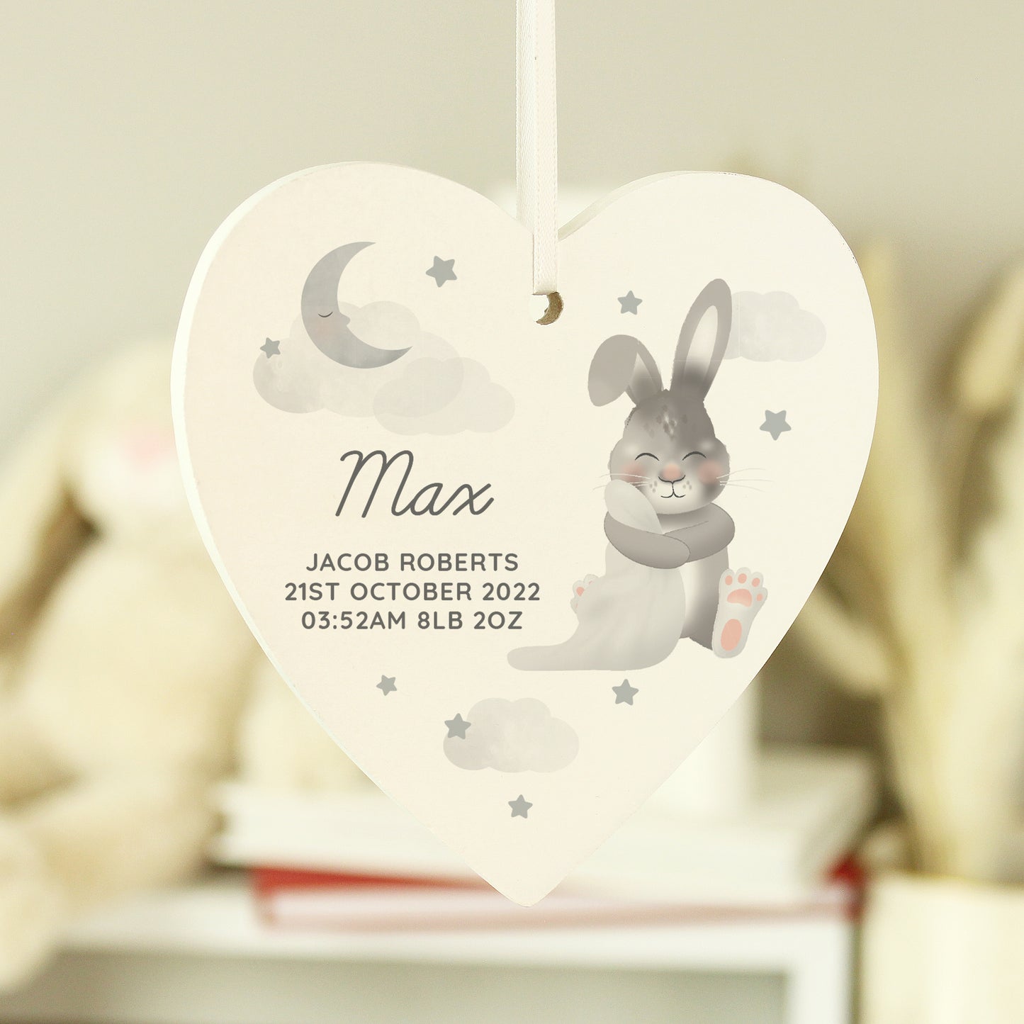 Baby Bunny Wooden Heart Decoration