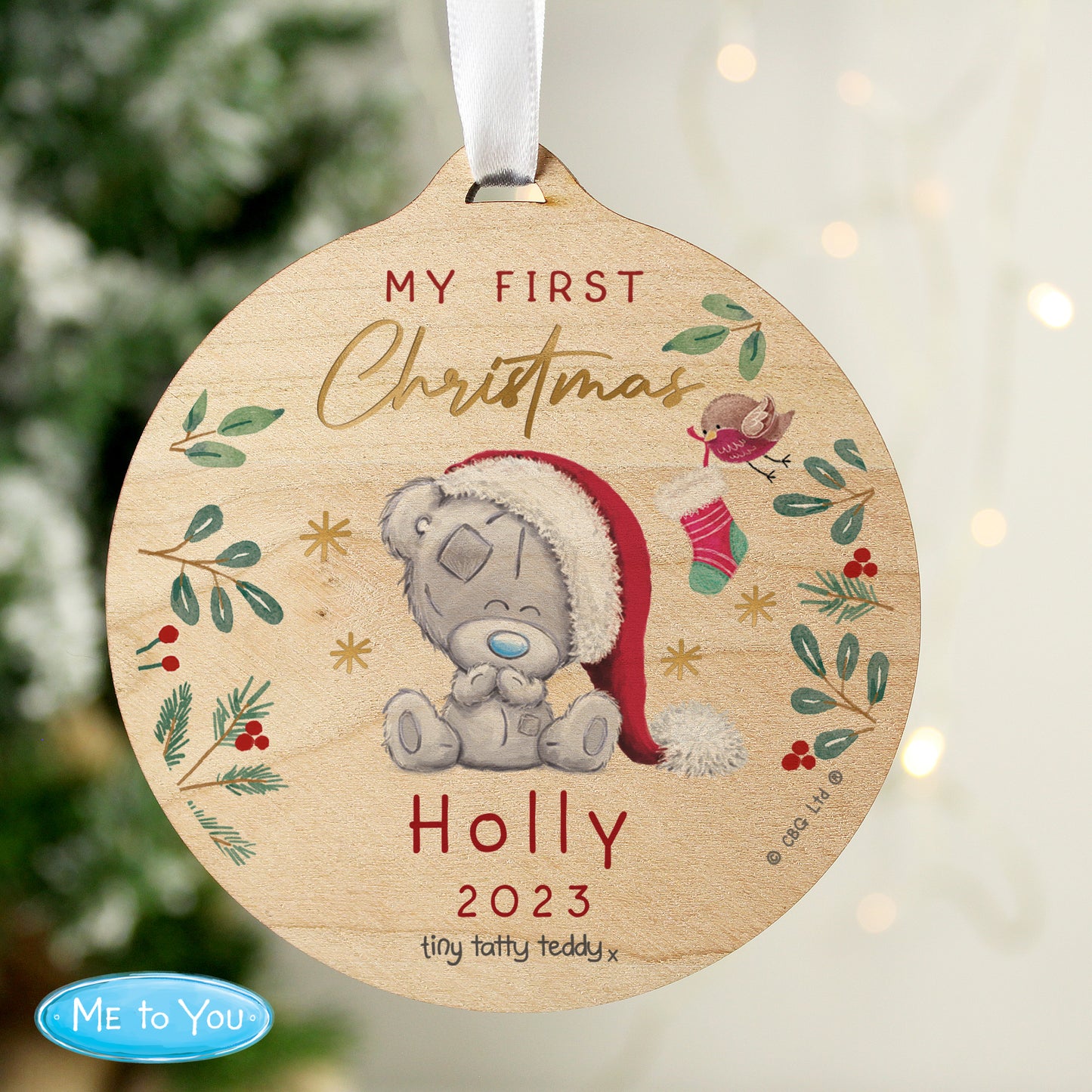 First Christmas Tiny Tatty Teddy Round Wooden Decoration