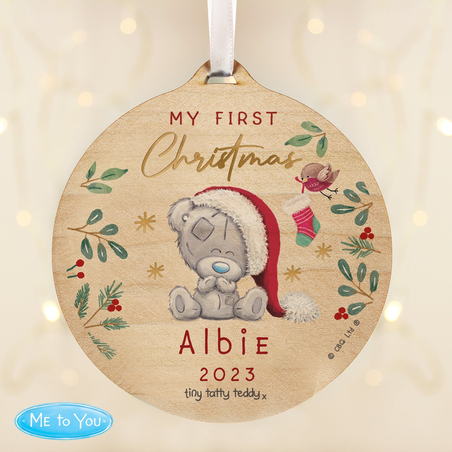 First Christmas Tiny Tatty Teddy Round Wooden Decoration
