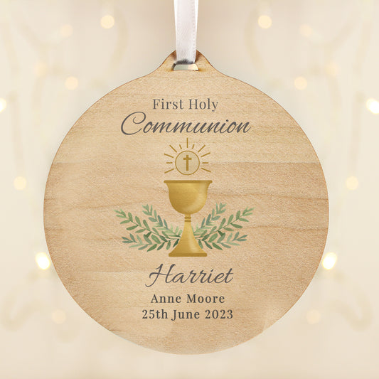 First Holy Communion Round Wooden Decoration