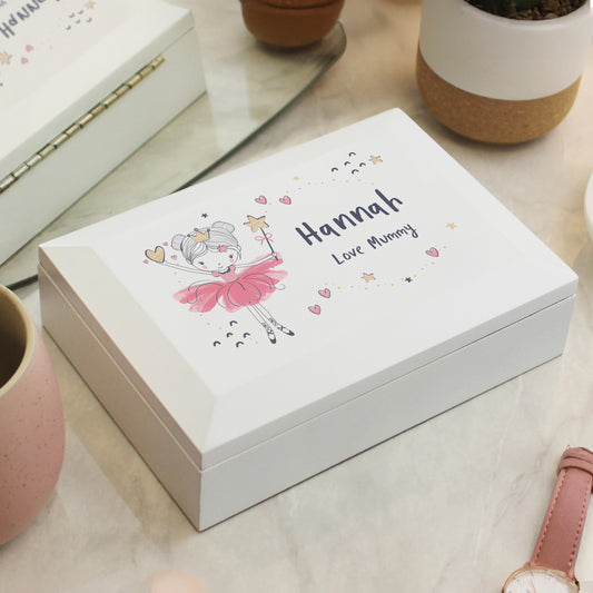 Girls Personalised Princess Ballerina Wooden Jewellery Box