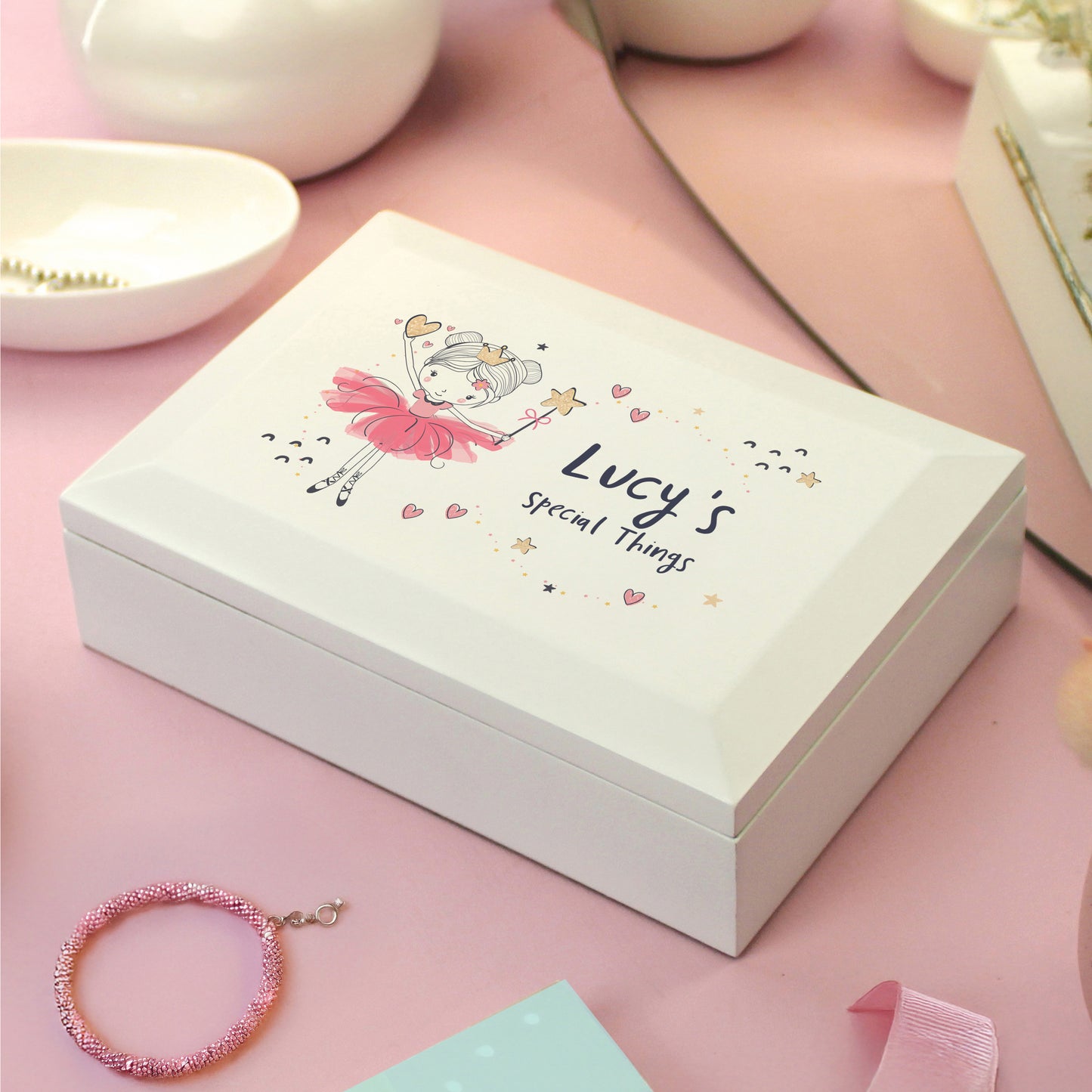 Girls Personalised Princess Ballerina Wooden Jewellery Box