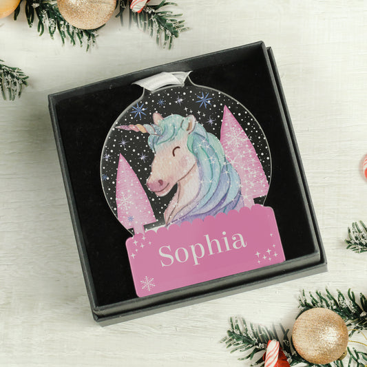 Personalised Tree Decoration for Girls, Pink Snowglobe Tree Decoration,