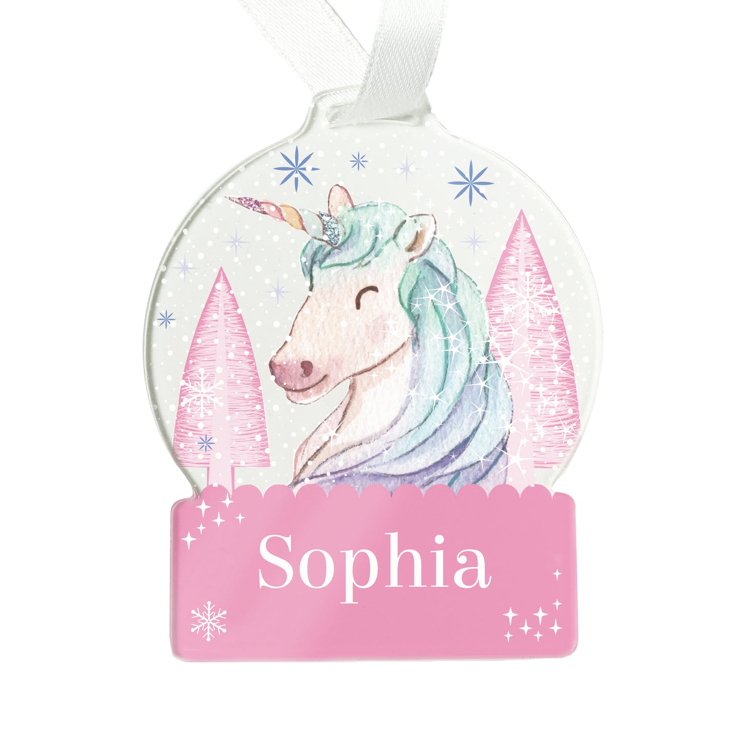 Personalised Tree Decoration for Girls, Pink Snowglobe Tree Decoration,
