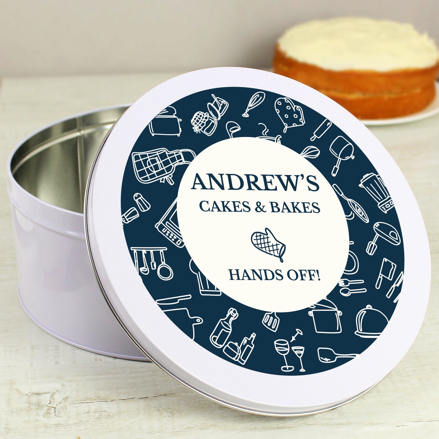 Personalised Cake Tin for Bakers - Navy Blue Storage Cake Tin