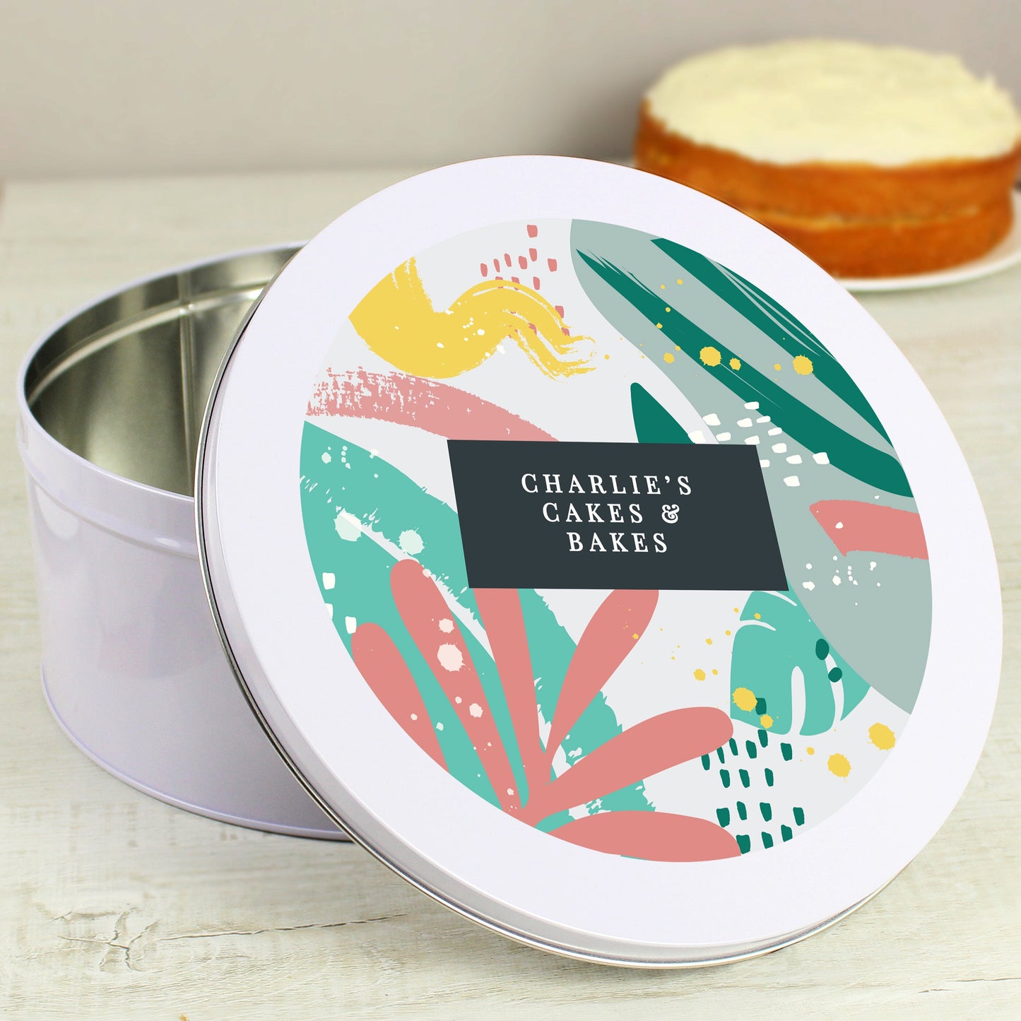 Colourful Decorative Personalised White Round 9in Cake Tin