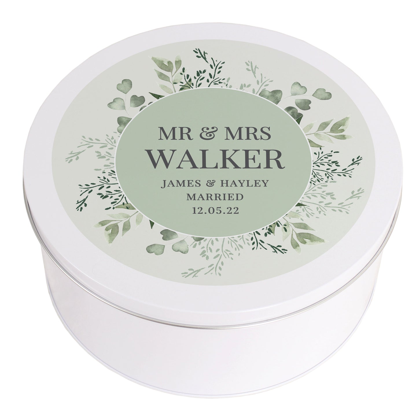 Personalised 9in White Round Cake Tin - Botanical Design