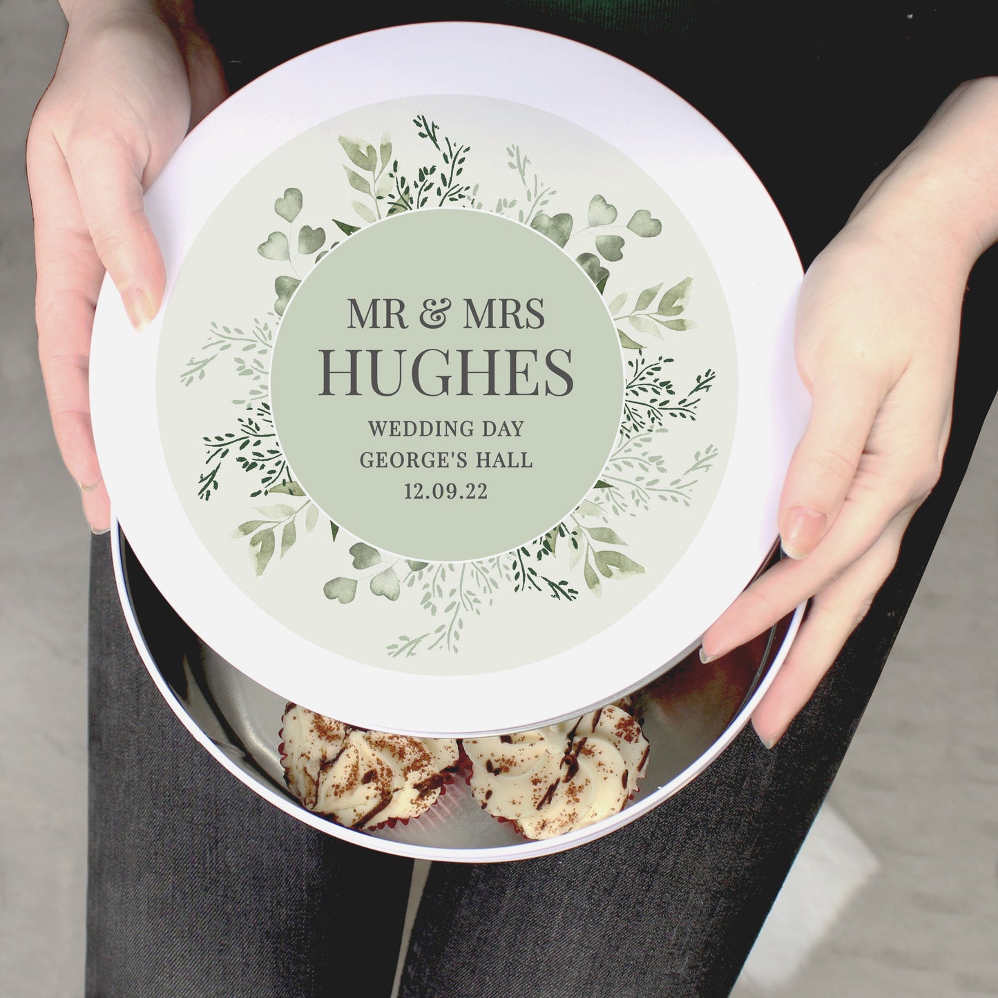 Personalised 9in White Round Cake Tin - Botanical Design
