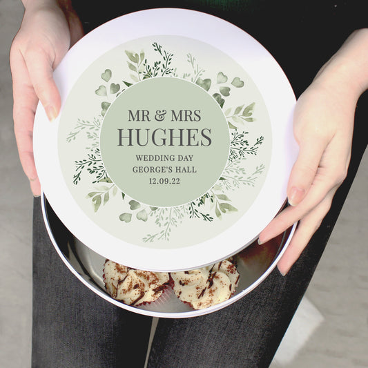 Personalised 9in White Round Cake Tin - Botanical Design