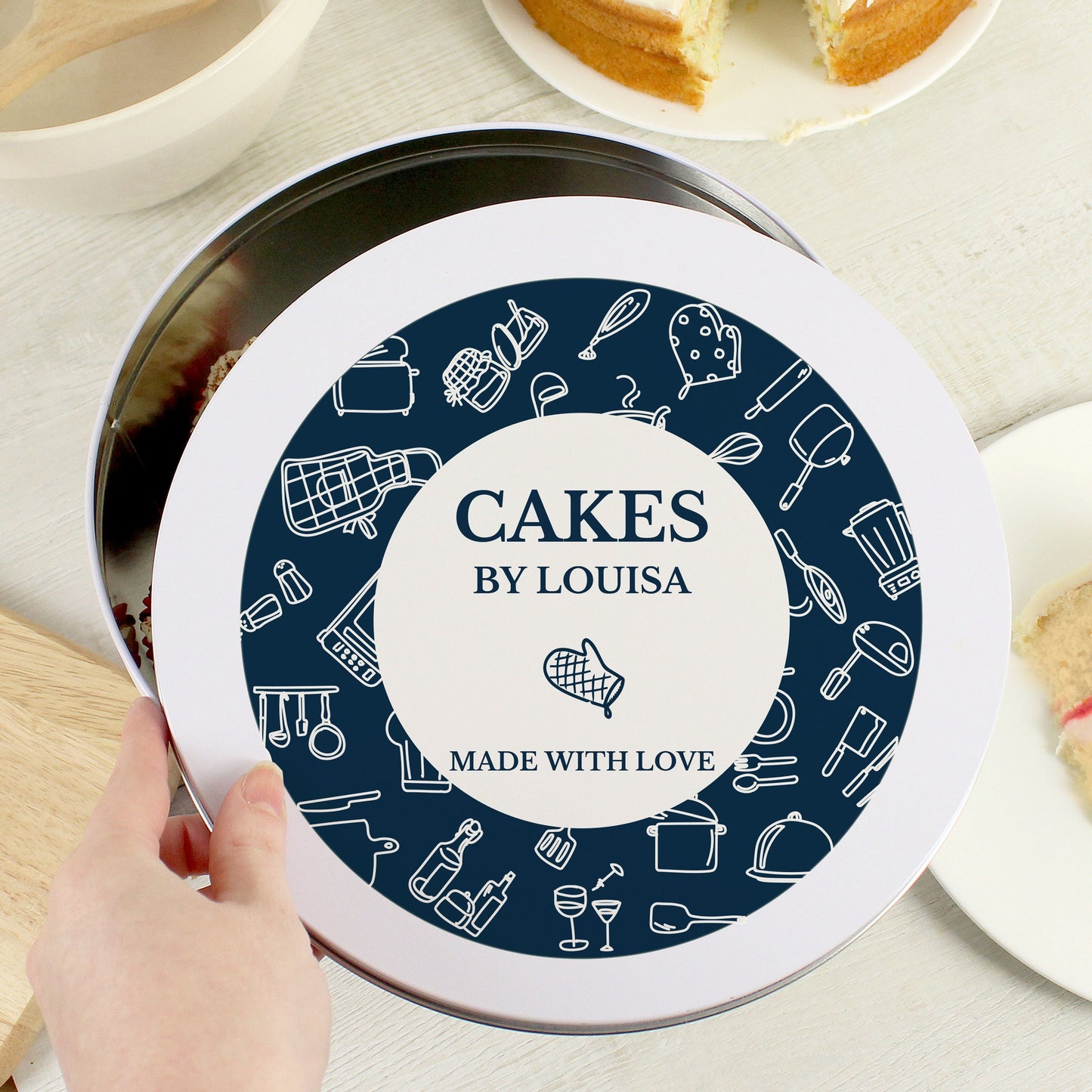 Personalised Cake Tin for Bakers - Navy Blue Storage Cake Tin