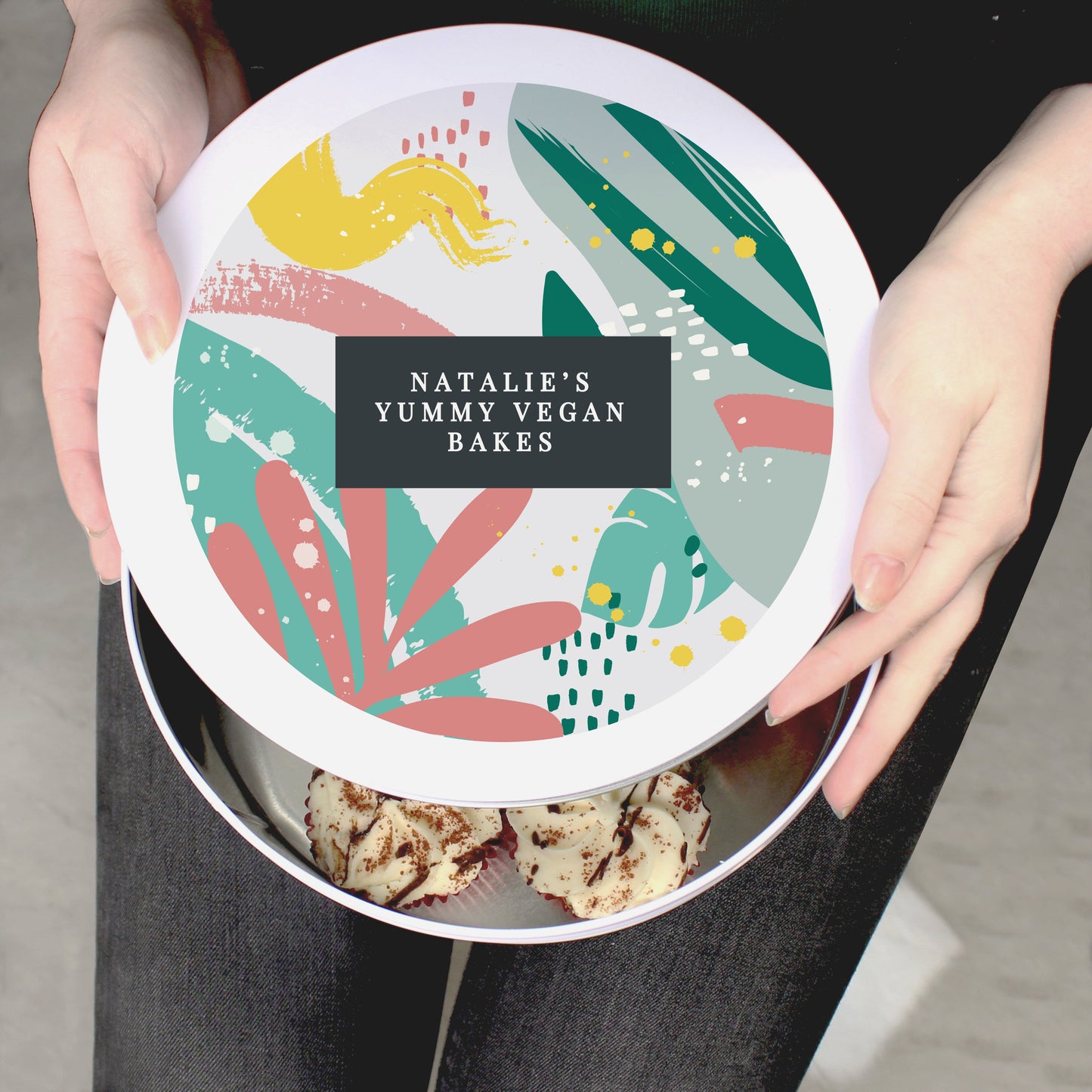 Colourful Decorative Personalised White Round 9in Cake Tin