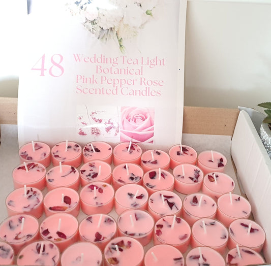 48 Scented Wedding Candles - Strawberry Lily or Red Rose White Musk