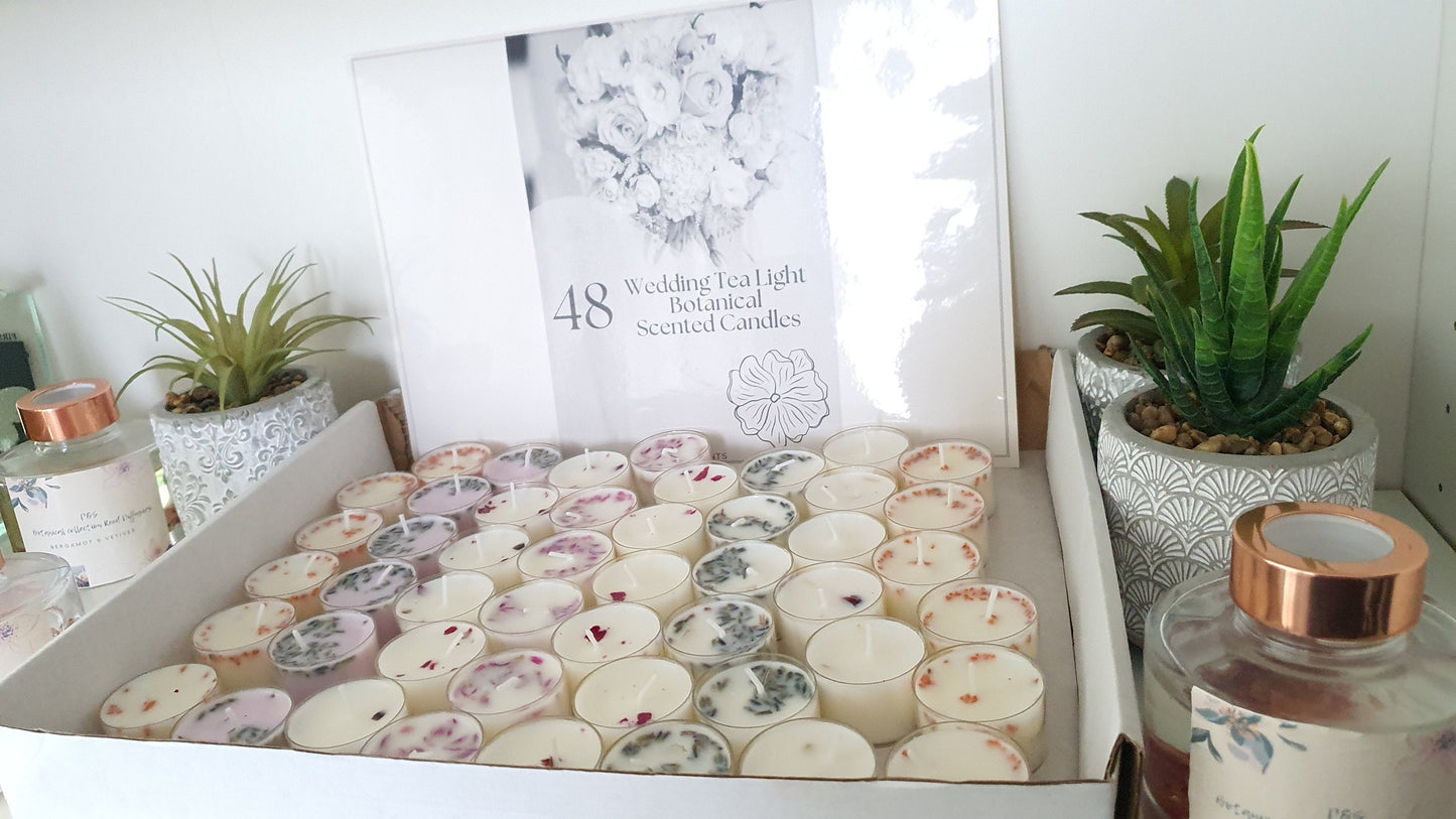A Pack of 48 Coconut Scented Tea Lights Botantial Infused - Wedding Candles